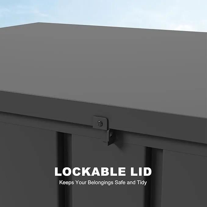 PURPLE LEAF Outdoor Deck Box 150 Gallon Waterproof Lockable Storage Box Container with Lid Deck Organization for Patio Cushions Side Table Pool Accessories Garden Tools, Gray by GreenHaven Gardens