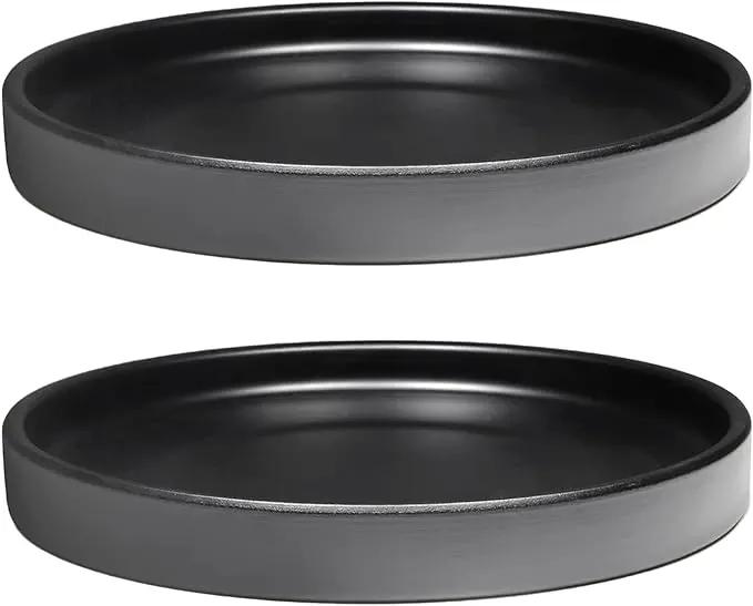 2 Pack Ceramic Plant Saucer Pot Tray 6 Inch, Planter Saucers 4 5 6 7 8 9 10 11 12 13 Inch for Indoors Outdoor, Durable Sturdy Flower Drainage drip Water Tray for Glazed Pots Base (6.4 Inch-Black) by GreenHaven Gardens