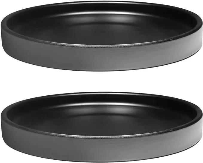 2 Pack Ceramic Plant Saucer Pot Tray 7 Inch, Planter Saucers 4 5 6 7 8 9 10 11 12 13 Inch for Indoors Outdoor, Durable Sturdy Flower Drainage drip Water Tray for Glazed Pots Base (7 Inch-Black) by GreenHaven Gardens