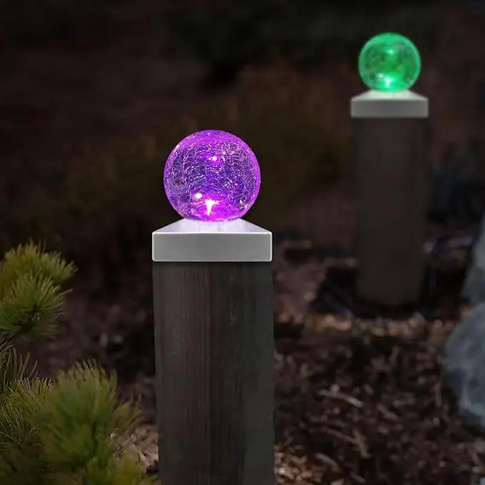 4x4 Solar Post Cap Lights Deck Fence Outdoor Railing Lights Decorative Solar Powered Gazing Ball Caps LED Lamp for Garden, Patio, Pathway by GreenHaven Gardens