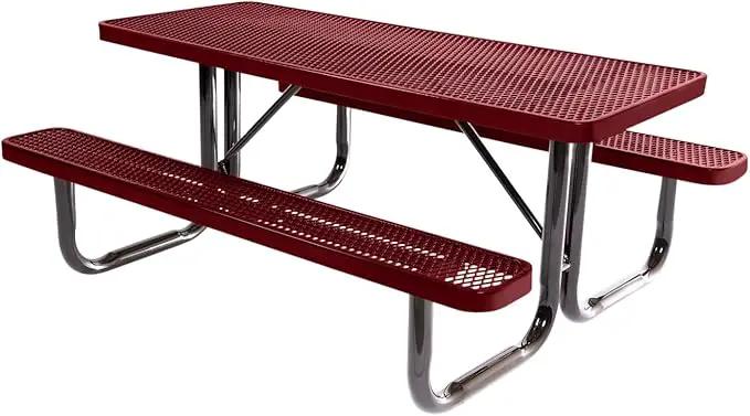 Coated Outdoor Furniture Heavy-Duty Portable Outdoor Picnic Table, Thermoplastic Coated Expanded Metal Commercial-Grade Patio Dining Furniture Made in America (6ft Rectangular, Burgundy) by GreenHaven Gardens