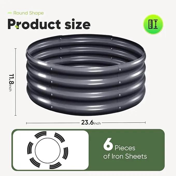 KING BIRD Raised Garden Bed Galvanized Round Planter Box Outdoor for Gardening, Plants, Vegetables, Flowers, Dark Grey, 24x24x12 in 2 Packs by GreenHaven Gardens