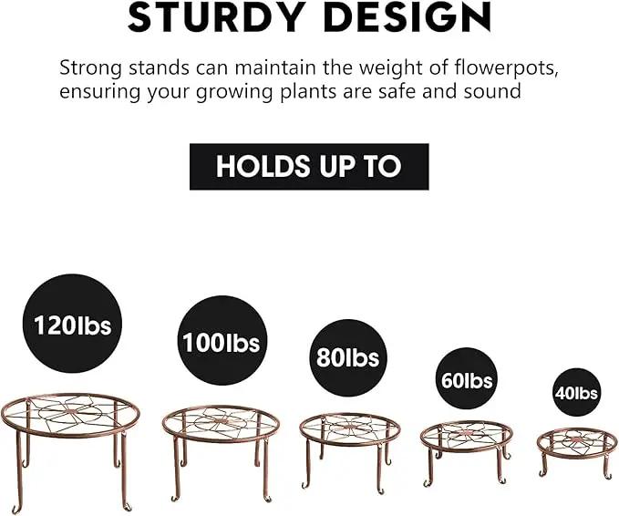 5 Pack Metal Plant Stands for Multiple Plant,Heavy Duty Flower Pot Stands for Outdoor Indoor Plants,Rustproof Iron Round Pot Shelf for Planter by GreenHaven Gardens
