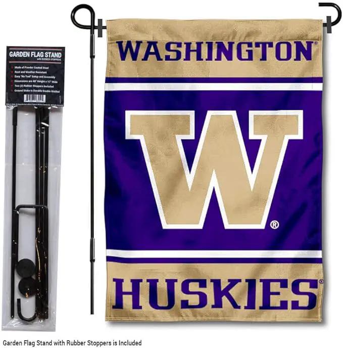 College Flags & Banners Co. Washington Huskies Garden Flag with Stand Holder by GreenHaven Gardens