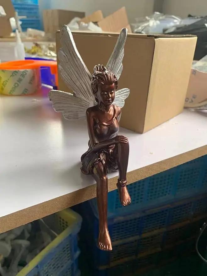 Angel Figurine Outdoor Statue, 9'' Brown Resin Angel Craft for Home, Table, Lawn, Yard, Porch, Patio, Christmas, Housewarming Gifts by GreenHaven Gardens