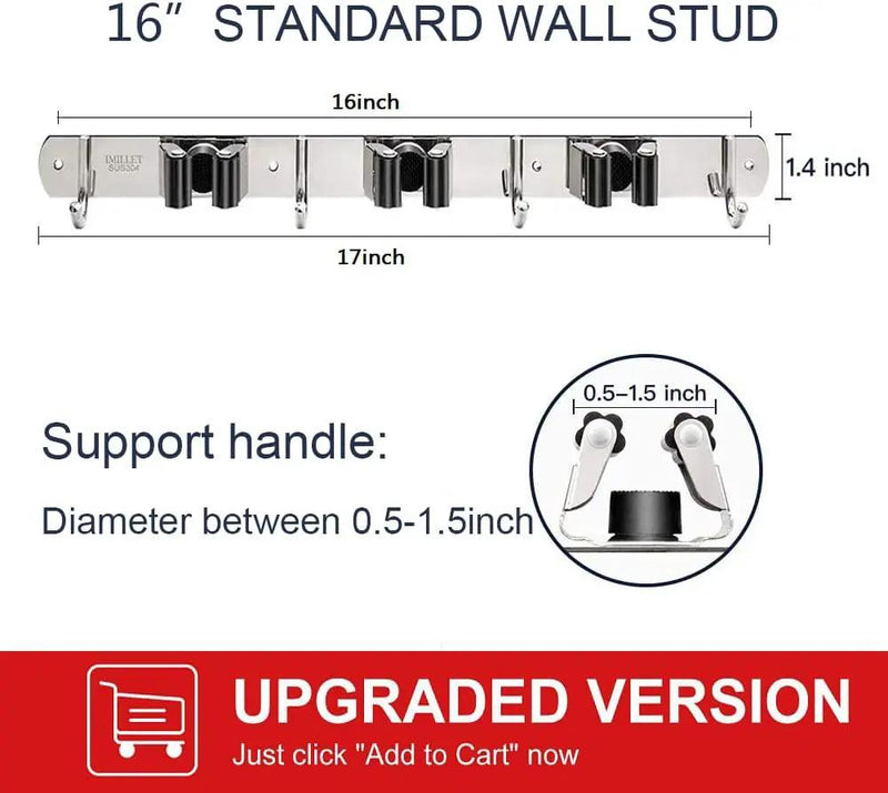 IMILLET 2 Pack Broom and Mop Holder Wall Mounted, Stainless Steel Broom Holder Mop Holder Self Adhesive Heavy Duty Hooks Storage Organizer for Home Laundry Room Garden Garage Closet Kitchen by GreenHaven Gardens