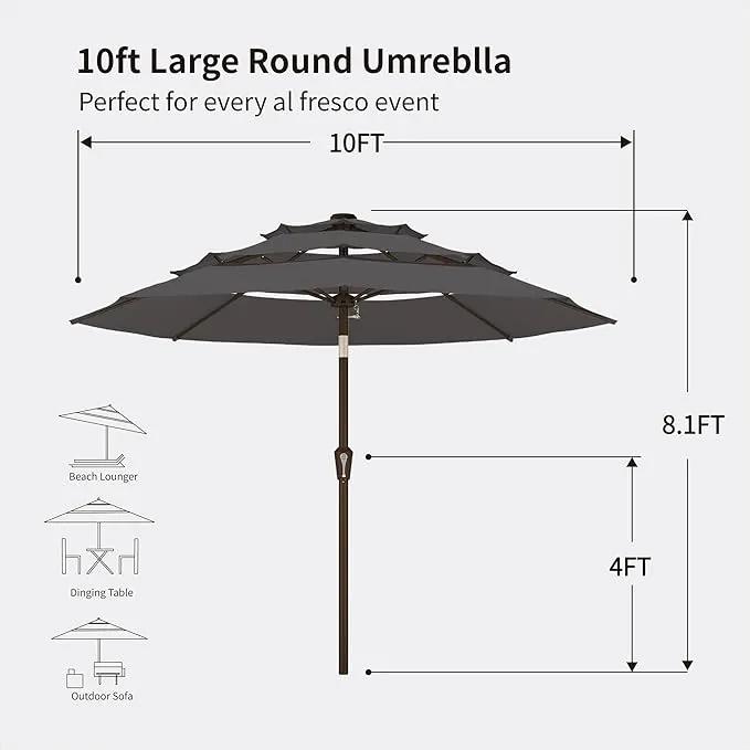 Kingdura 9ft 3-Tier Patio Umbrella, Outdoor Table Umbrella with Easy Crank & Tilt, 8 Reinforced Ribs, UV Protection for Deck, Pool, Market, Backyard (Grey) by GreenHaven Gardens