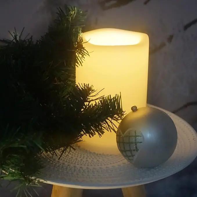 CANDLE CHOICE Waterproof Outdoor Battery Operated Flameless Candle with Timer Large Plastic Resin Bright Flickering Electric LED Pillar Lantern Patio Garden Wedding Christmas Decorations 4”(D) x6”(H) by GreenHaven Gardens