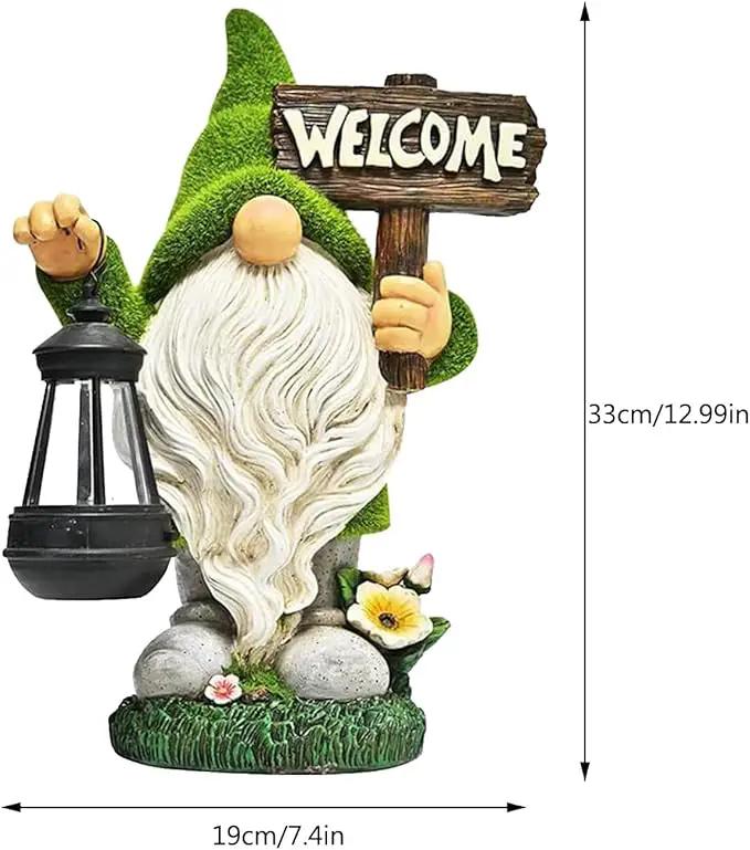 Garden Gnome Statue Outdoor Decor Large Flocked Resin Gnome Figurine with Solar Light Holding Lantern Welcome Sign Garden Yard Decorations Dwarf Sculpture for Outside Patio Porch Lawn Decor. by GreenHaven Gardens