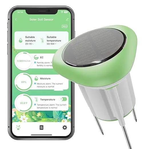 Smart 3-in-1 Soil Moisture/Temperature/Fertility Meter for Outdoor Plant, Soil Test Kit for Garden/Farming/Lawn, GreenVation Digital Soil Sensor with Tuya/Smart Life APP Push Notification by GreenHaven Gardens