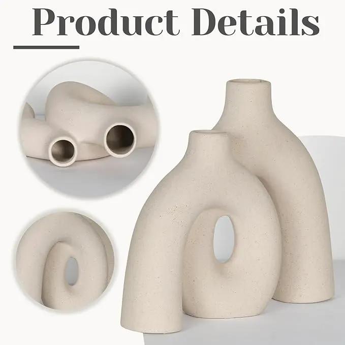 CEMABT Modern Nordic Boho Vase Set - Elegant Beige Matte Ceramic Home Decor for Living Room, Bookshelf, Mantel, Entryway Table & Console Décor | Shelf Decorations Gift by GreenHaven Gardens