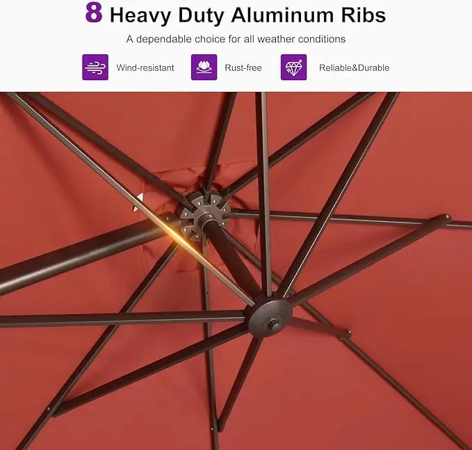 PURPLE LEAF 9' X 11.5' Rectangle Cantilever Umbrella Patio Umbrella Outdoor Aluminum Offset Hanging Umbrella with 360-degree Rotation for Pool Garden Backyard Deck, Terra by GreenHaven Gardens