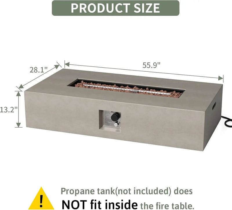 COSIEST 56-inch x 28-inch Outdoor Propane Fire Pit Coffee Table w Concrete Rectangle Base, CSA Certified, 50,000 BTU, Free Lava Rocks and RainCover, Fits 20lb Tank Outside(Gray) by GreenHaven Gardens
