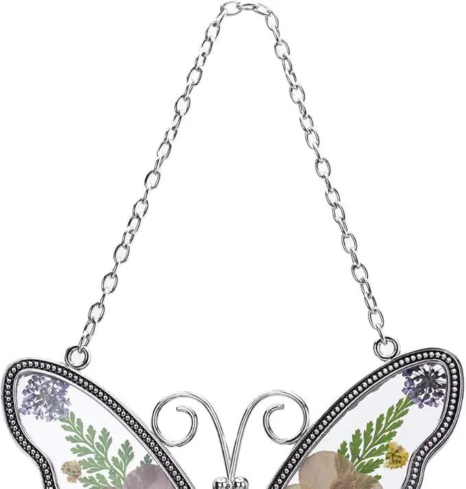 Laraine Butterfly Suncatcher with Pressed Colourful Flower Wings Mom Mother's Day Butterfly Glass Wind Chime Ornament Charm with Metal Heart Gifts for Mom Grandma Birthday (Yellow Mom) by GreenHaven Gardens