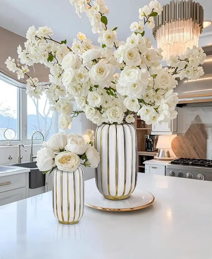 Briful Gold Plated Lantern Ceramic Vase Home Decor Creative Design Porcelain Decorative Flower Vase 8.66'' White Ceramic Vases for Wedding Anniversary Decoration by GreenHaven Gardens