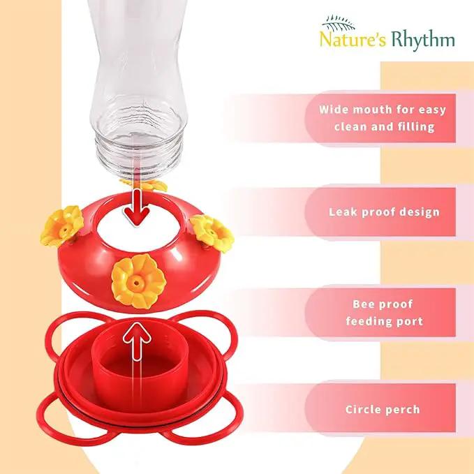 Nature's Rhythm Bird Feeder 4 bee Guard Plastic Yellow Flowers Feeding Port 8oz Glass Pinch Waist Hummingbird Feeder (1Pcs) by GreenHaven Gardens
