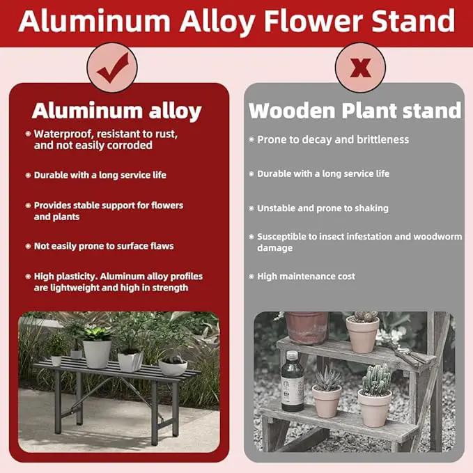 Premium Aluminum Plant Stand - Home Decor & Outdoor Garden Solution with 300 LBS Capacity, L37.8 x W11.4 x H13.8 inch by GreenHaven Gardens