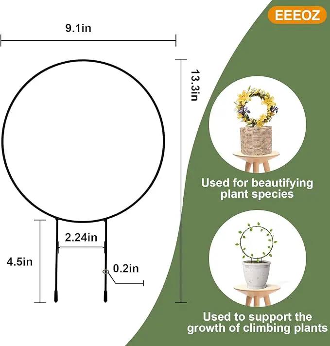 8 Pack Circle Trellis for Climbing Plants Indoor,13" Plants Climbing Holder Rack with 20 Plant Twist Tie for Potted Plants Flowers Indoor,Small House Plant Trellis for Flower Plant Support by GreenHaven Gardens