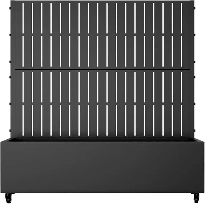 Casaphoria Metal Raised Garden Bed with Trellis and Wheels, 47"x47"x16" Planter Box for Climbing Plants, Vegetables & Vines, Features Drainage Holes and Privacy Screen (Black-Fence) by GreenHaven Gardens