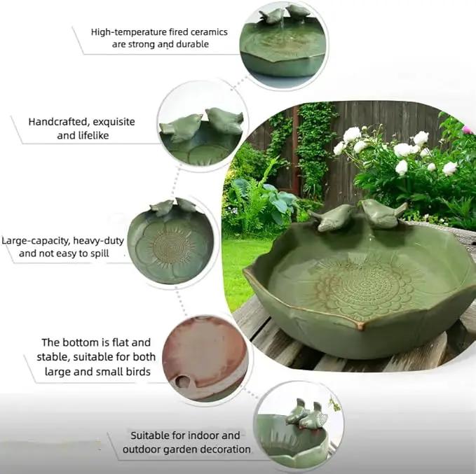 Bird Bath for Outside on Ground, 10 in Ceramic Birds Bath Bowl, Handmade Ground Bird Feeders and birdbath for Outdoors for Outdoors, Garden, Tabletop, Balcony and Lawn (Big - deep) by GreenHaven Gardens