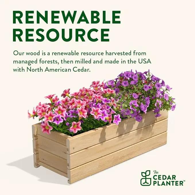 Greenes Fence Cedar Wood Planter Box, 32" x 11" x 10" - Made in USA with North American Cedar by GreenHaven Gardens