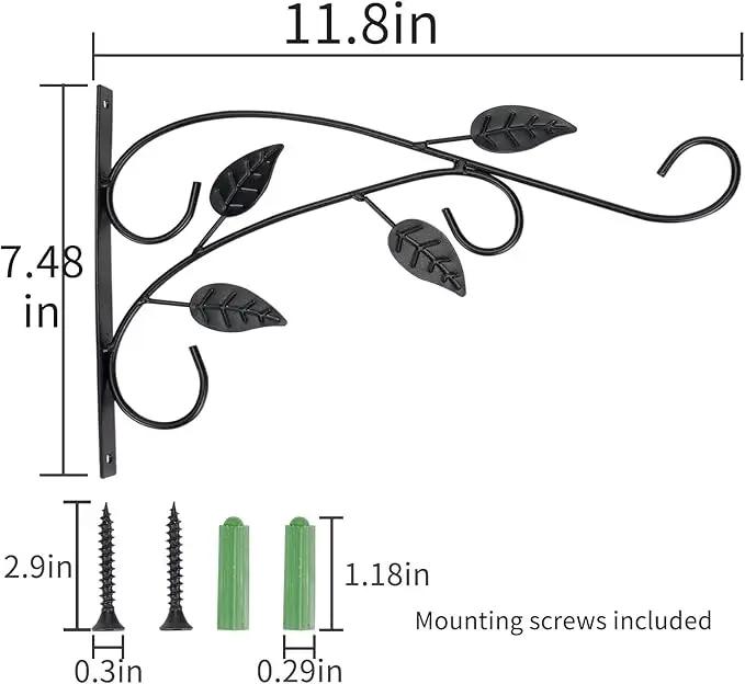 4 Leaves Style Metal Hanging Plant Brackets 12 inches x 9 inches, Pack of 2, Wall Mount Plant Hangers, Planter Hooks for Flower Baskets, Bird Feeders in Corridor/Patio/Porch/Garden by GreenHaven Gardens