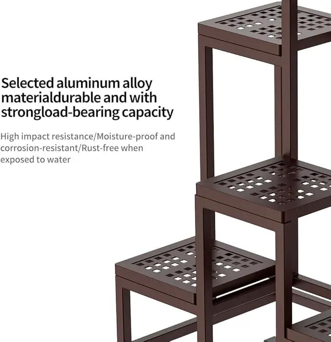 Plant Stand - Aluminum Indoor/Outdoor Flower Rack, Waterproof & Rust-Proof, Stable Support for Pots, Perfect for Living Room, Balcony, Garden, and Office (Brown, 6 Tier) by GreenHaven Gardens