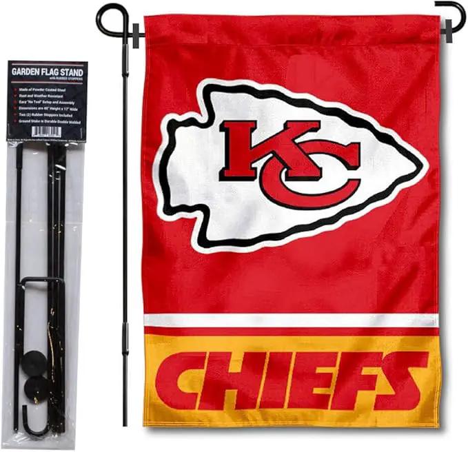 WinCraft Kansas City Chiefs Garden Flag with Stand Holder by GreenHaven Gardens