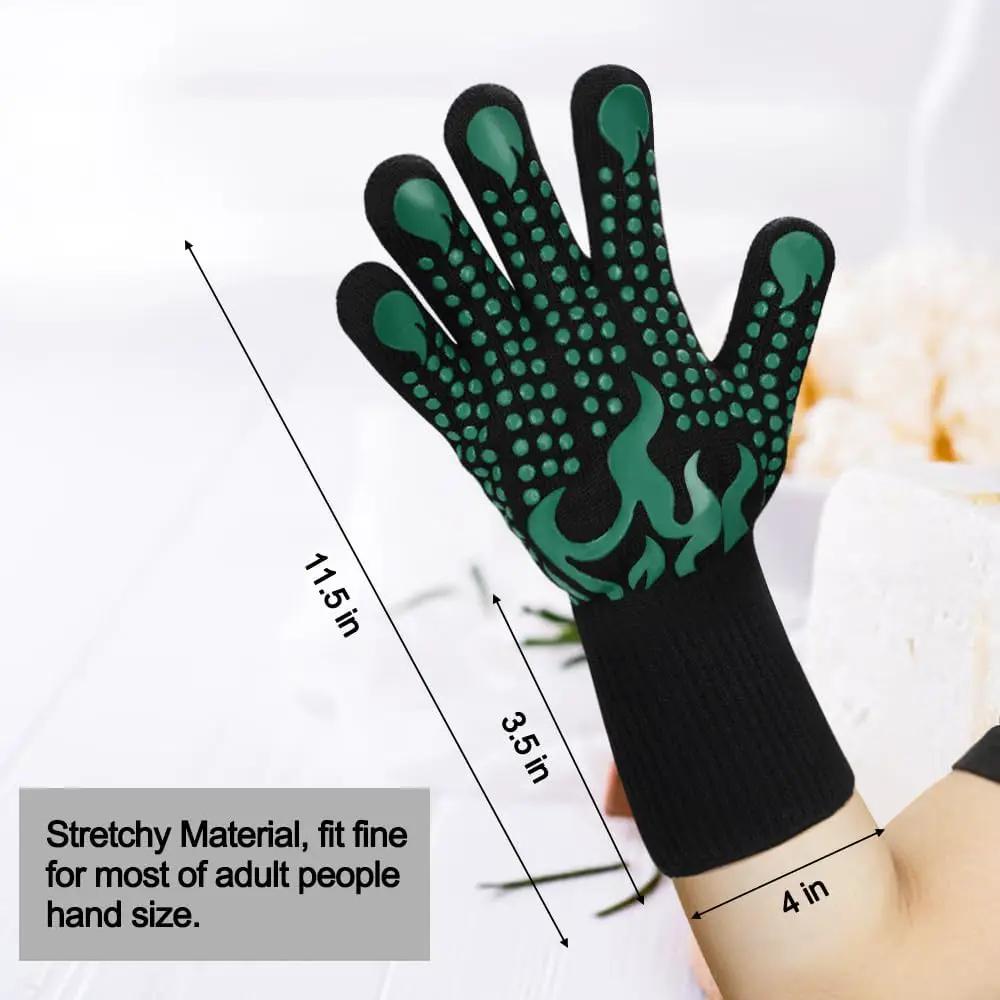 Comsmart BBQ Gloves, 1472°F Heat Resistant Grilling Gloves Silicone Non-Slip Oven Gloves Long Kitchen Gloves for Barbecue, Cooking, Baking, Short, Green by GreenHaven Gardens