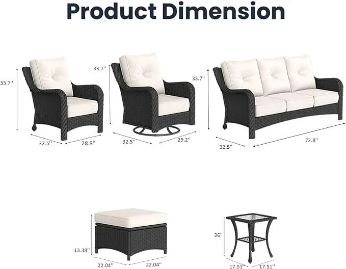 9 Pieces Outdoor Patio Furniture Sets with Rocking Swivel Chairs with 6-inch Thick Cushion and Side Table for Deck Lawn by GreenHaven Gardens