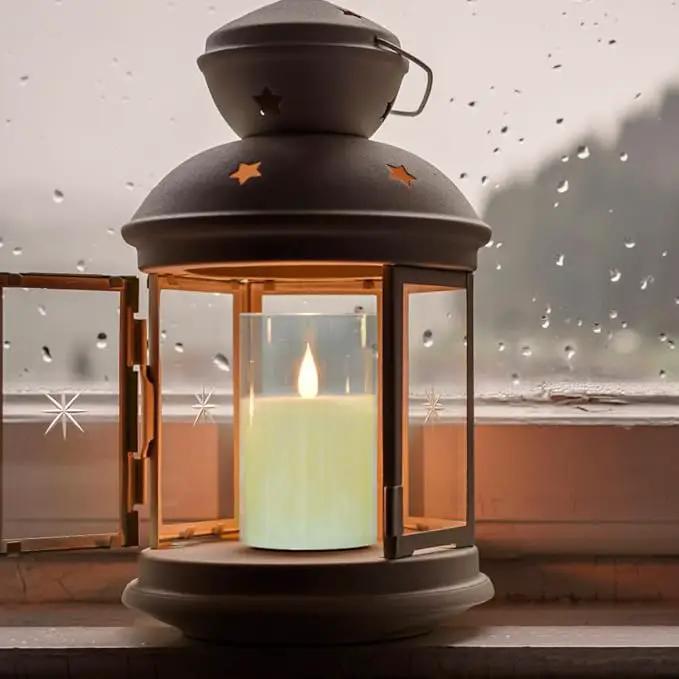 Flameless Flickering Remote Control Candle, Glass Pillar Candle,3 Pack (D:3"×H:4" 5" 6") LED 3D Flame Romantic Candle,Battery Operated Real Wax, Ideal for Wedding, Home Decor Holiday (Ivory) by GreenHaven Gardens