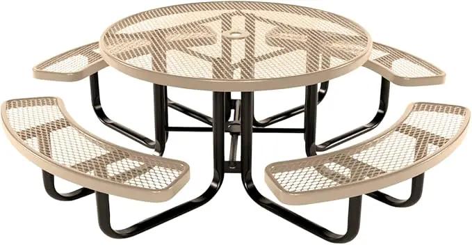 Coated Outdoor Furniture Heavy-Duty Portable Outdoor Kids Table with Umbrella Hole, Expanded Metal Kids Picnic Table, Commercial-Grade, Made in America (46 In, Round, Childrens, Tan) by GreenHaven Gardens