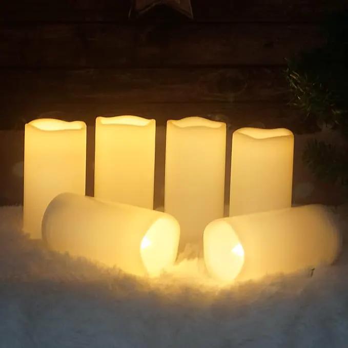 CANDLE CHOICE Waterproof Outdoor Battery Operated Flameless Candles Remote Timer White Plastic Realistic Flickering Fake Electric LED Pillars Lantern Garden Wedding Christmas Decorations 3”x6” 6 Pack by GreenHaven Gardens