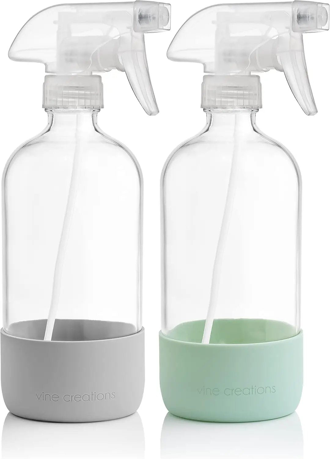 Vine Creations Glass Spray Bottles for Cleaning Solutions, Clear Glass Spray Bottle with Silicone Sleeve, 16 oz Empty Spray Bottles for Cleaning, Plant Spray Bottle, Mist and Stream Nozzle - 2 Pack by GreenHaven Gardens