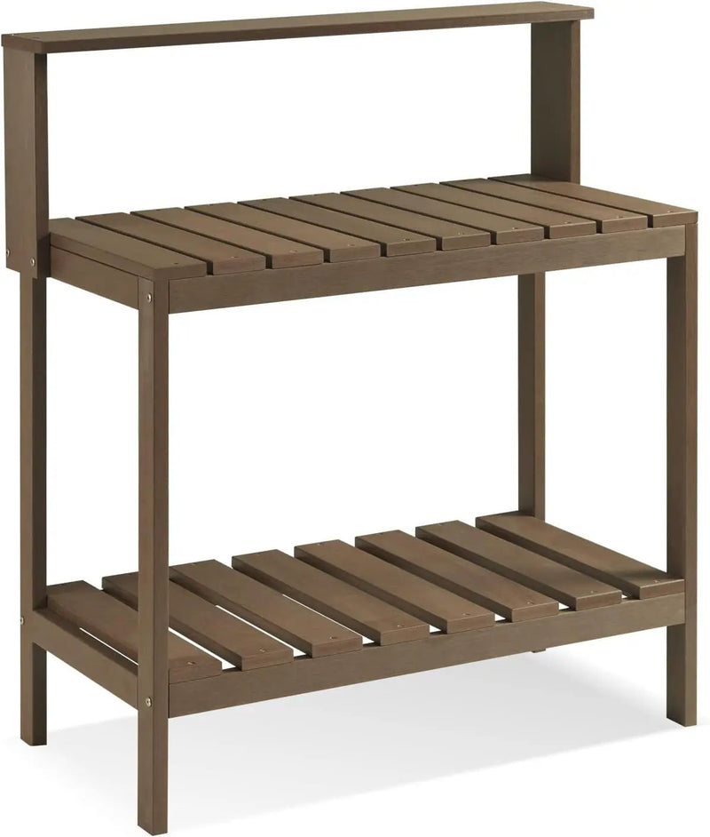 Psilvam Outdoor Poly Lumber Potting Bench, Polystyrene Garden Table with Storage Shelves, All-Weather Patio Work Station for Gardening(Brown) by GreenHaven Gardens