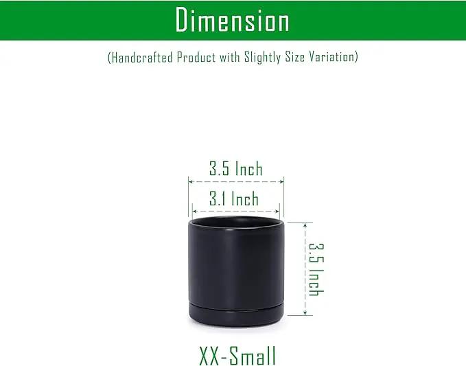 D'vine Dev 3.5 Inch Ceramic Planter Pot with Drainage Hole and Saucer, Indoor Cylinder Round Planter Pot, Black, 94-O-A-2 by GreenHaven Gardens
