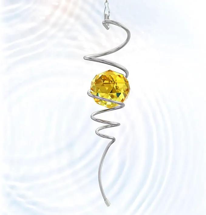 Gazing Ball Spiral Tail, Wind Spinner Stabilizer, Sun Catcher Metal Decor with Golden Crystal Glass Ball & Swivel Hook, Indoor Outdoor Decoration Garden Art Ornament Decorative Gifts 13 inch by GreenHaven Gardens