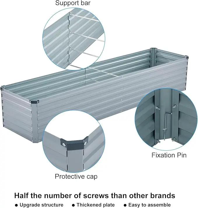 2 Pack 8x2x1FT Galvanized Raised Garden Beds Kit Outdoor Metal Gardening Planter Box for Vegetable Elevated Flower Herbs,Gray by GreenHaven Gardens