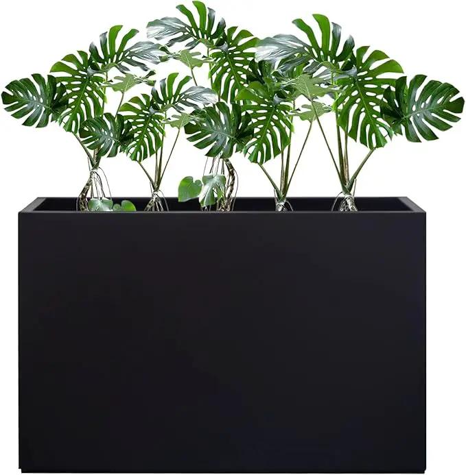 Metal Planter Box Rectangular Block - Galvanized Steel Long Box Planter Modern Outdoor Planters All-Weather Use with Drainage Holes for Patio/Porch, 35.5×24×12IN by GreenHaven Gardens