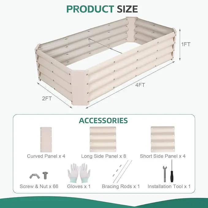 Galvanized Raised Garden Bed - 4x2x1ft Metal Garden Planter Box Outdoor | Steel Raised Bed Kit with Bracing Rods, Gloves for Gardening Vegetables Fruits and Flowers (White) by GreenHaven Gardens