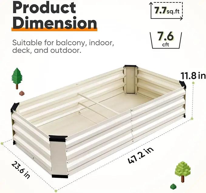 KING BIRD Raised Garden Bed Kit with Bottom 2025 Upgraded Galvanized Planter Garden Box Outdoor & Indoor for Gardening, Vegetables, Flowers, Beige, 47.2x23.6x11.8 in by GreenHaven Gardens