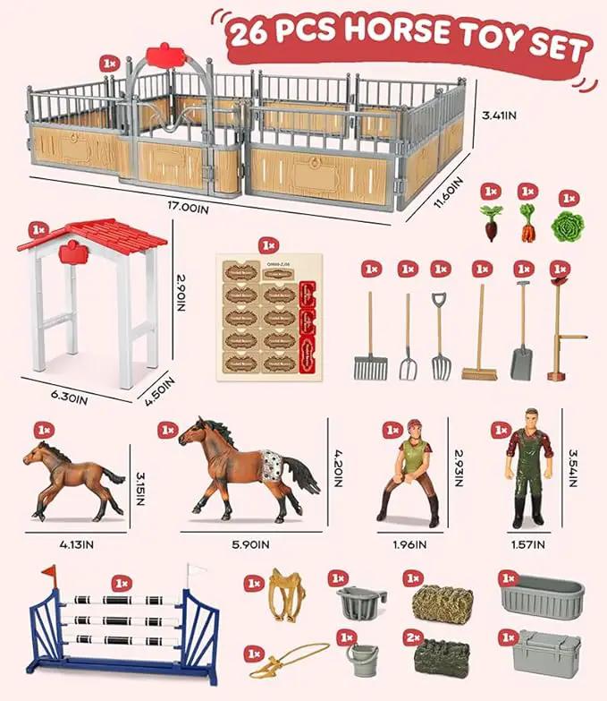 Horse Stable Playset, Horse Toys Set for Girls and Boys with Rider, Farm Animal Figurines Barn Toys, Pretend Play for Kids 3-5 6 7 8-10 Birthday Gifts by GreenHaven Gardens