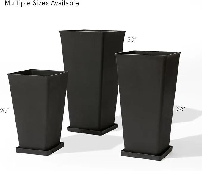 LA JOLIE MUSE 30 inch Tall Black Planters Set of 2, Indoor/Outdoor Rectangular Large V Shaped Taper Planters for Front Door by GreenHaven Gardens