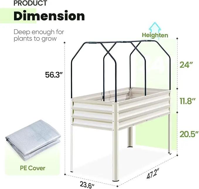 KING BIRD Large Raised Garden Bed with Cover Galvanized Elevated Planter Box with Legs 48×24×56 in for Backyard, Patio, Balcony, 400lb Capacity, Beige by GreenHaven Gardens