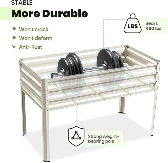 KING BIRD Raised Garden Bed with Cover & Netting Galvanized Elevated Large Planter Box with Legs 48×24×56 in for Backyard, Patio, Balcony, 400lb Capacity, Beige by GreenHaven Gardens