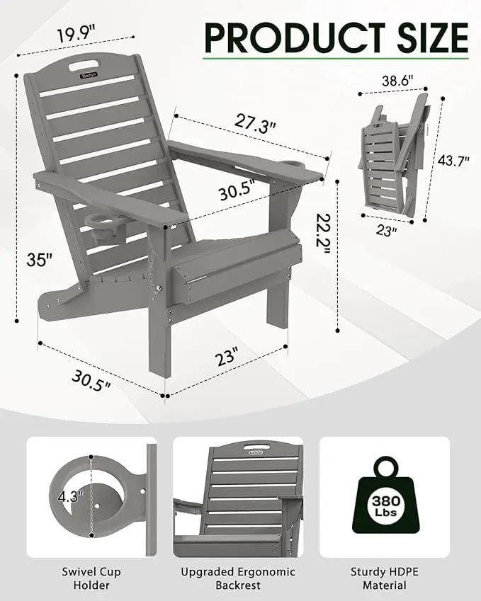 Adirondack Chairs Set of 4, Outdoor Fire Pit Chairs, HDPE All-Weather Adirondack Chairs with Cup Holder, Lawn Chair for Deck, Patio, Garden (Grey) by GreenHaven Gardens
