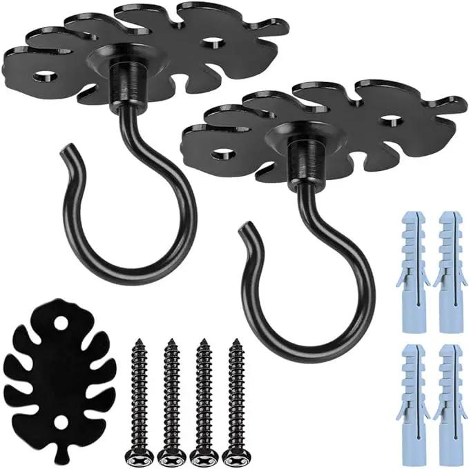 Dolibest Wall Mount Ceiling Hooks,Plant Hooks for Ceiling Metal Plant Bracket Iron Wall Mount Lanterns Hangers Hooks for Hanging Plants Lights, Outdoor Wire, Fairy Lights, Wind Chimes, Black(2PCS) by GreenHaven Gardens