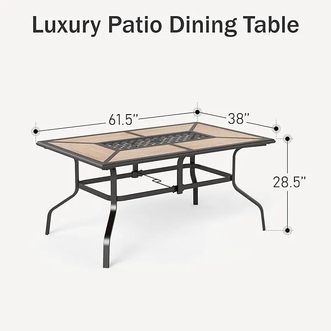 PHI VILLA Outdoor Dining Table for 6, Rectangular Metal Wrought Iron Table with Polywood Tabletop and Umbrella Hole, Large Heavy-Duty Furniture for Patio, Deck, Yard, Porch by GreenHaven Gardens