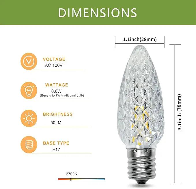 25Pack C9 Replacement LED Light Bulbs, Strawberry Christmas Bulb 2700K Soft White Shatterproof & Waterproof Outdoor String Light Bulbs, E17 Candelabra Base Edison Bulbs for Holiday Decoration by GreenHaven Gardens