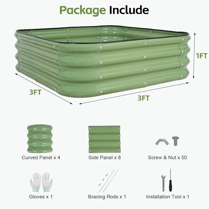 3-in-1 Modular Raised Garden Bed Kit - Adjustable Sizes (4x2x1ft, 3x3x1ft, 5x1x1ft) - Heavy-Duty Galvanized Steel Planter Box with Bracing Rods & Gloves for Vegetables, Fruits, Flowers by GreenHaven Gardens